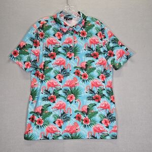 YATTA GOLF Men's Pau Hana Stretch Breathable Golf Polo Shirt Floral Flamingo M
